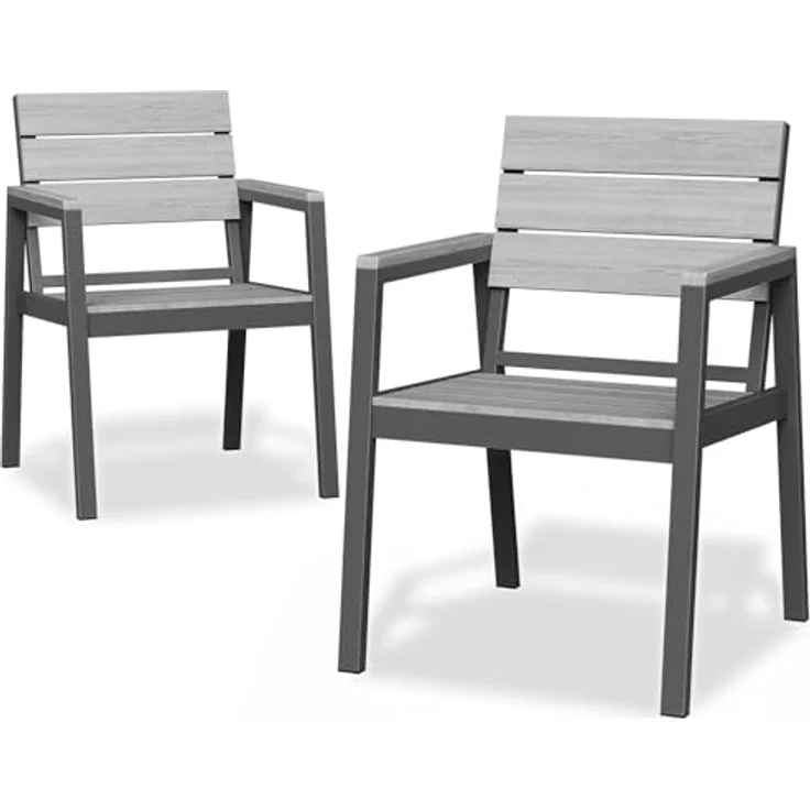 JUMMICO Gartenstuhl klappbar, stapelbar mit breiter Rückenlehne & Voll-Aluminium Gestell, Grau mit Holzoptik – Bild 2