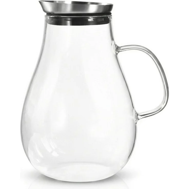 Arendo Karaffe Glaskaraffe 2,5 L, Edelstahldeckel, Henkel, Grobfilter, Wasserkaraffe, (1-tlg), Borosilikatglas, 2500 ml, Sieb, hitze- und kältebeständig, BPA-frei – Bild 1