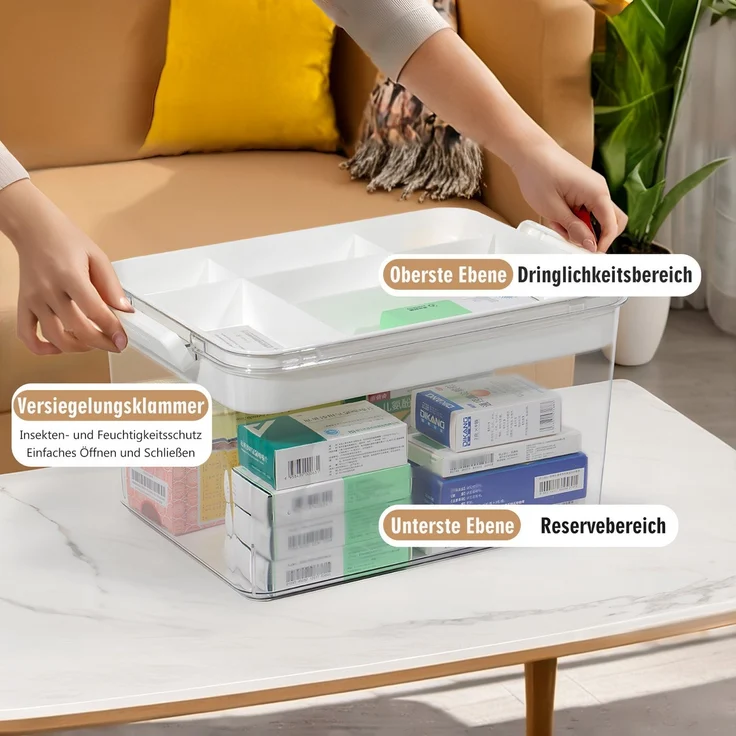 Zedelmaier Aufbewahrungsbox Medikamenten Groß Medizinbox Apothekenbox HausapothekeBox, Tragbar, Doppelter Platz, Transparent – Bild 3