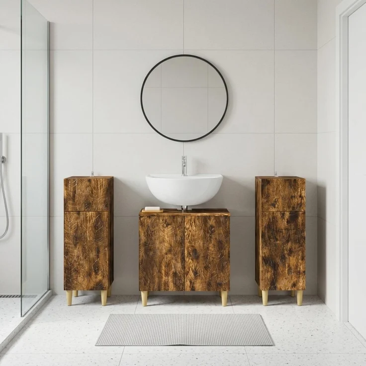 vidaXL 3-teiliges Badezimmer-Schranksystem DELFT 3 stk. Raucheiche 3418031 – Bild 1
