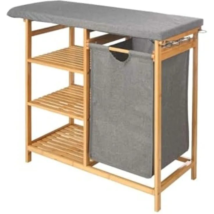 Kipit Regal Regal aus Bambus mit Bügelbrett und Wäschekorb BAMY, 111 x 34 x 82 cm