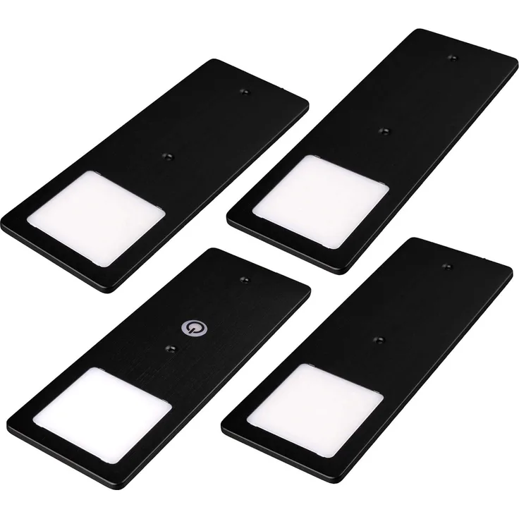 kalb LED Unterbauleuchte schwarz 5W- sehr flache Küchenleuchte mit Touch-Dimmfunktion, 4er Set neutralweiß, neutralweiss