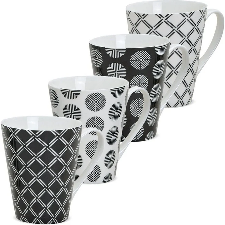 matches21 HOME & HOBBY Tasse Kaffeetassen 4er Set Retro Muster geflochten gestreift, 4-tlg, Keramik, Tee Kaffee-Becher, modern, schwarz weiss, 250 ml – Bild 2
