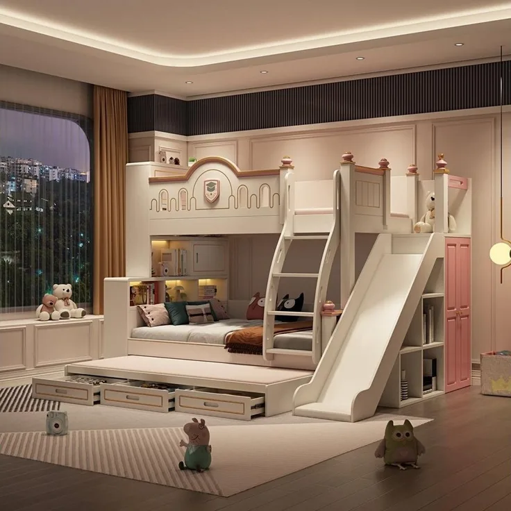 JVmoebel Schlafzimmer-Set Etagenbett Kinderbett Jugendbett Kids Doppelstockbett Bett Rutsche