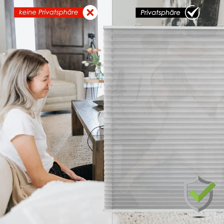 bobodeco Plissee ohne Bohren Klemmfix Faltrollo Jalousie Grau 55x200 cm (BxH), Plisseerollo Sichtschutz und Sonnenschutz Blickdicht Easyfix lichtdurchlässig Rollo für Fenster & Tür – Bild 4