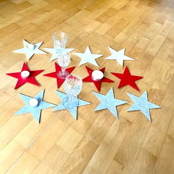 Annastore Platzset 12 x Filzsterne Filzdeko Sterne Weihnachten Filzunterlage Sterne, In DREI Farben – Bild 10