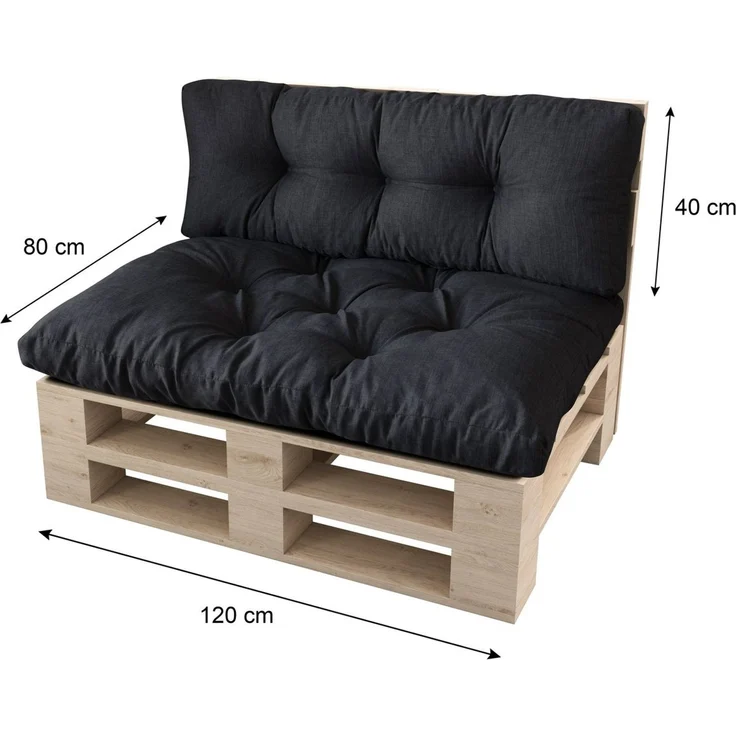 sunnypillow Palettenkissen Malmo - Set Sitzkissen 120x80x12 + Rückenkissen 120x40x15, palettenmöbel palettencouch polsterauflage