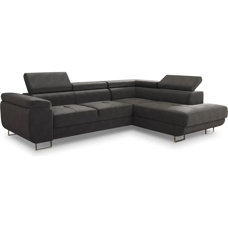 Ecksofa Caris mit Schlaffunktion, Bettkasten und einstellbare Kopfstützen (Grau (Kronos 22), Ecksofa Rechts) – Bild 1