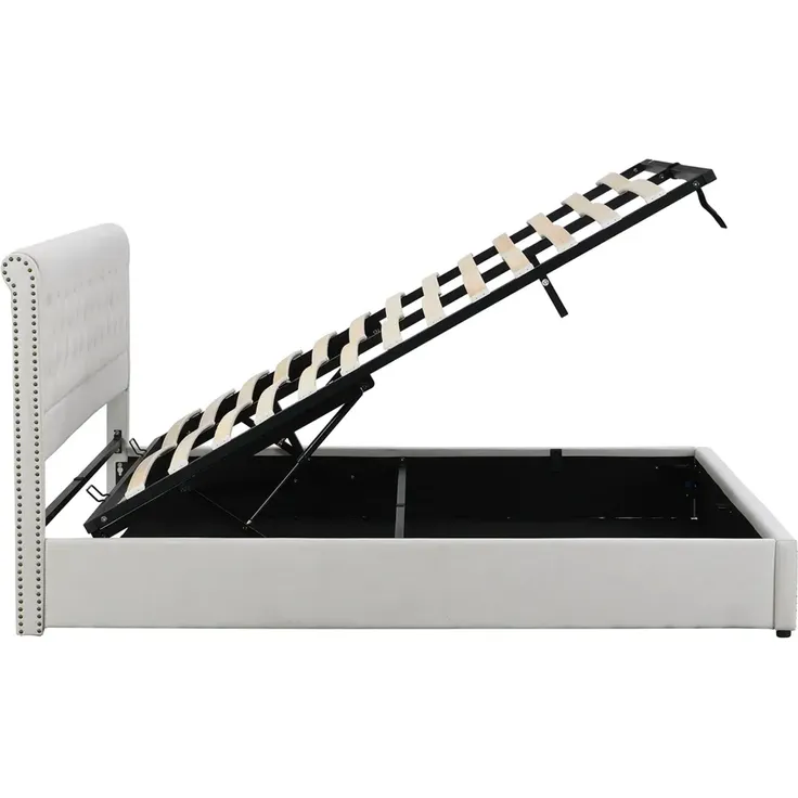 Stauraumbett Doppelbett mit Lattenrost und Bettkasten, 180x200 cm, gepolsterter Kopfteil, Leinen – Bild 6