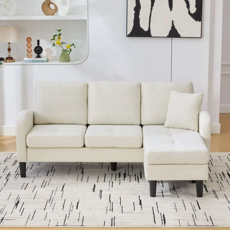 Merax Ecksofa L-förmiges Sofa mit Bettfunktion, Modulares Sofa aus Cordstoff, 1 Teile, 3-Sitzer Sofa mit Chaiselongue, Kissen & Kunststoffbeine, 166 x 118 x 77 cm – Bild 1