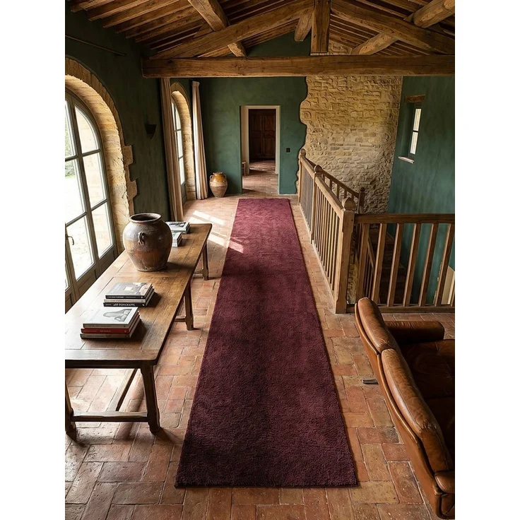 KADIMA DESIGN Teppich ALDAN Teppichläufer Bordeauxrot 80x150 Uni Polyester Antirutsch, Läufer, Höhe: 18 mm, Trittschalldämmend, Strapazierfähig, Fußbodenheizung geeignet – Bild 3