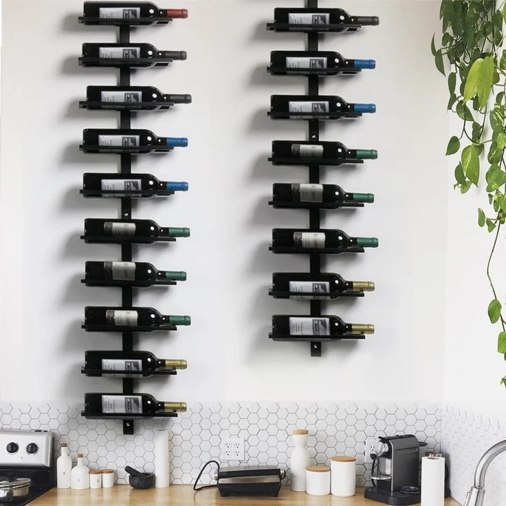 Yaheetech Weinregal Flaschenhalter Flaschenregal Aufbewahrungsregal für die Wand aus Metall 10 Flaschen, Schwarz – Bild 2