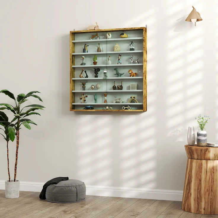 Wandvitrine für Sammlerstücke, 80 x 9,5 x 83 cm, 6 höhenverstellbare Böden, 2 Glasschiebetüren,Cecodadi – Bild 9