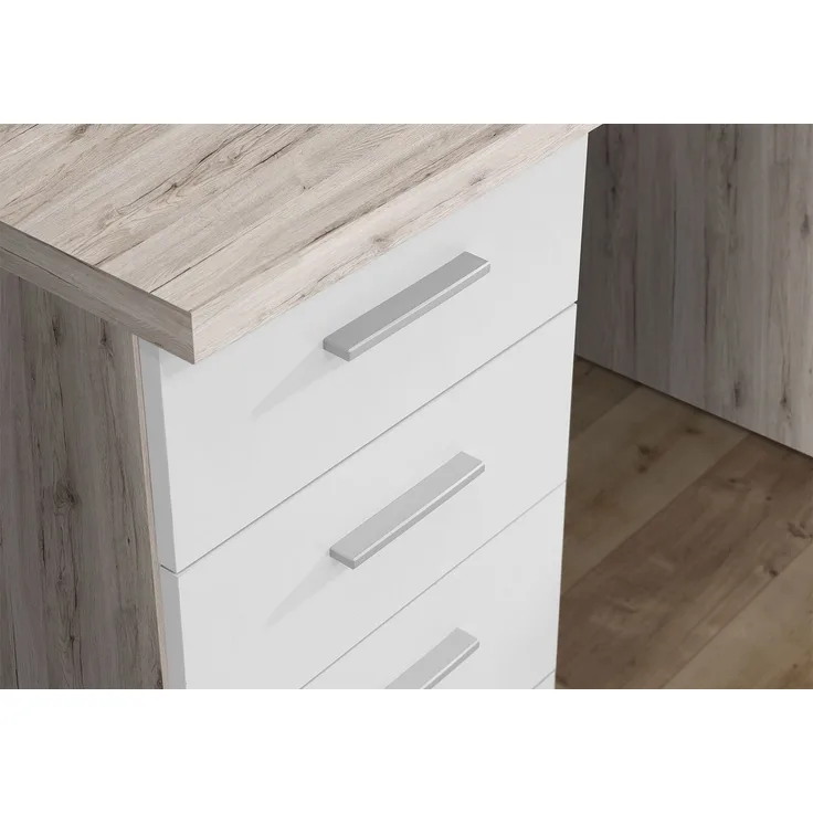 Schreibtisch >Balu< in Sandeiche Weiß matt - 145x76,3x60cm (BxHxT)