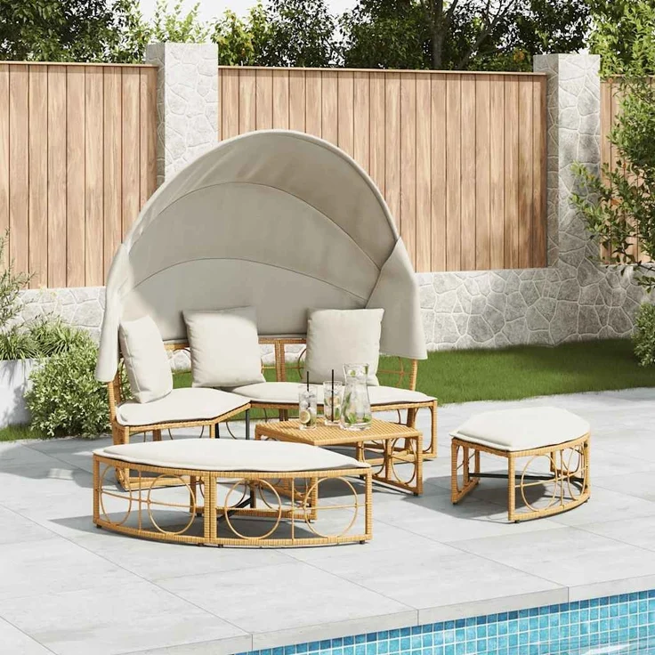 vidaXL Outdoor-Loungebett mit Dach und Kissen Poly Rattan 4108235 – Bild 2
