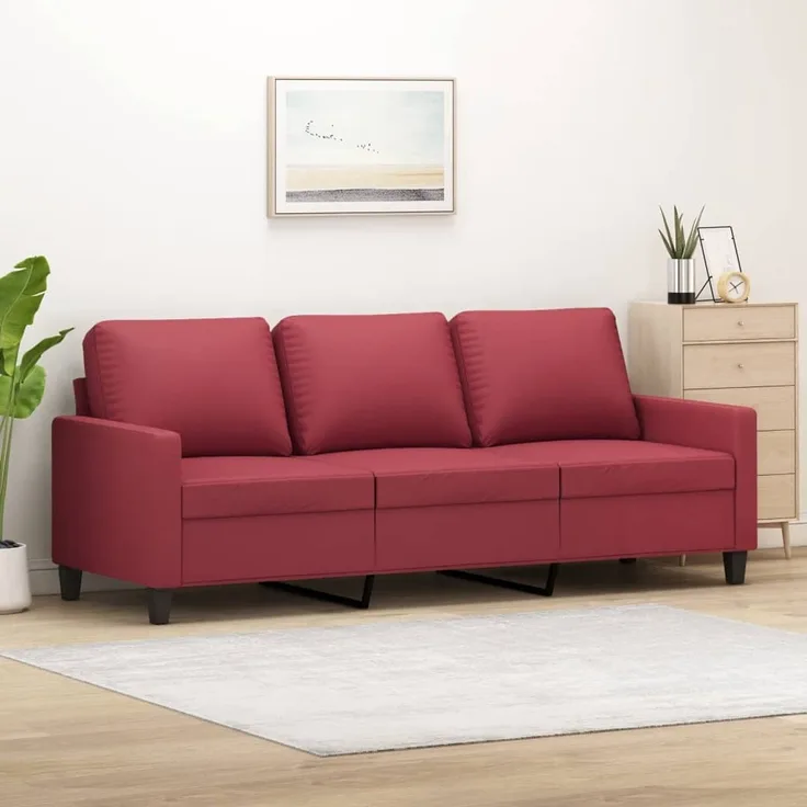 3-Sitzer Sofa, Couch 3 Sitzer Weinrot 180 cm Kunstleder