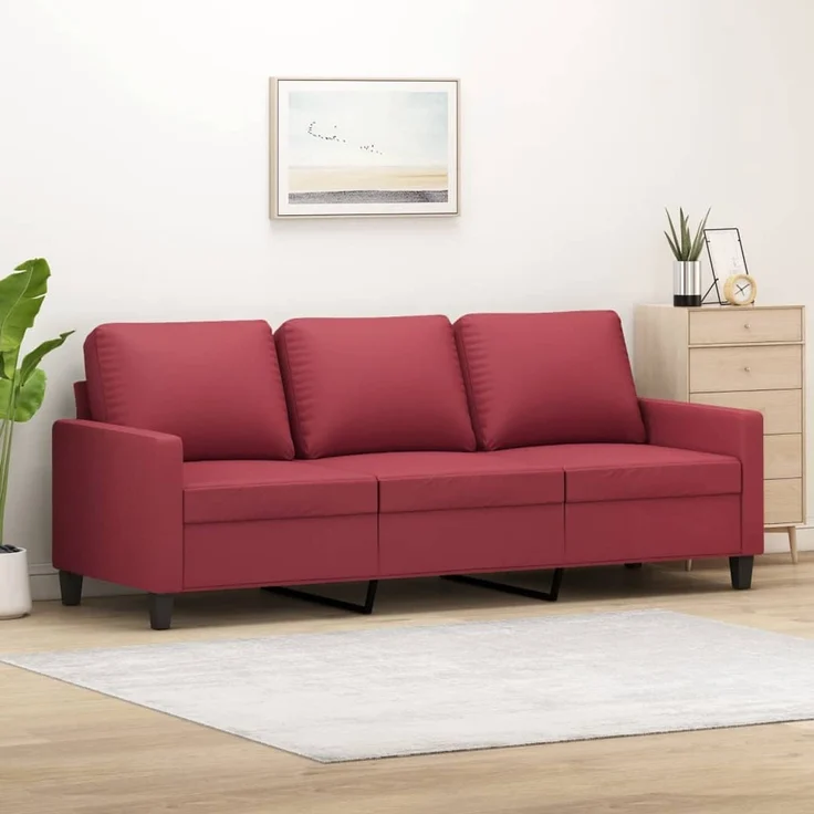 3-Sitzer Sofa, Couch 3 Sitzer Weinrot 180 cm Kunstleder – Bild 1