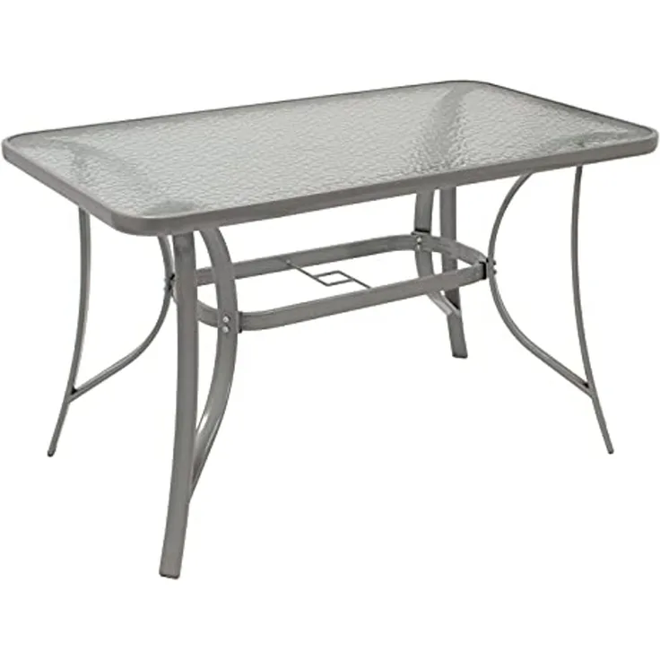Gartentisch 120x70 cm, Metall grau + Glas