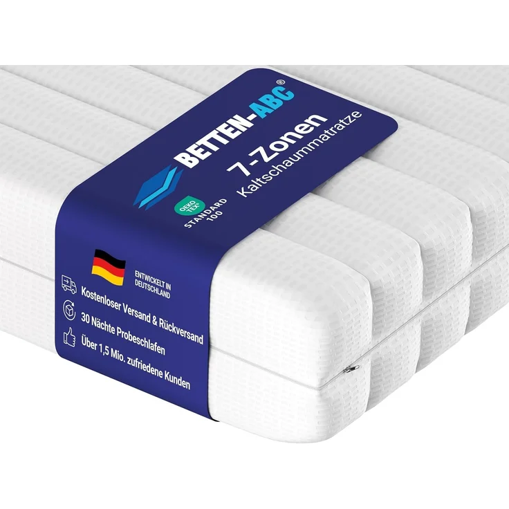 Betten-ABC KSP-500 XXL, Matratze in Härtegrad H4 Kaltschaummatratze in Härtegrad 4, Bezug waschbar, Größe: 90x190