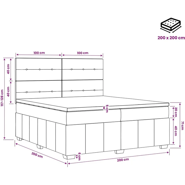 vidaXL Boxspringbett mit Matratze Hellgrau 200 x 200 cm Stoff 3454218 – Bild 11