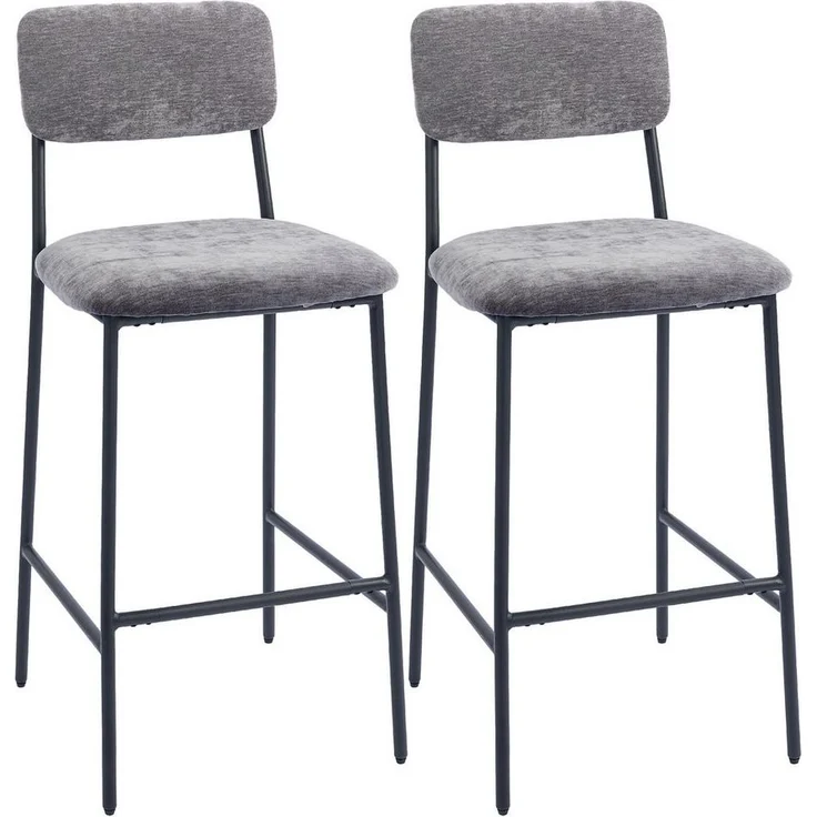 HOMCOM Barhocker mit Rückenlehne, Fußstütze (Barstuhl, 2 St, Bistrohocker), für Küche, Esszimmer, Grau – Bild 1