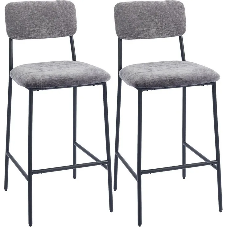 HOMCOM Barhocker mit Rückenlehne, Fußstütze (Barstuhl, 2 St, Bistrohocker), für Küche, Esszimmer, Grau