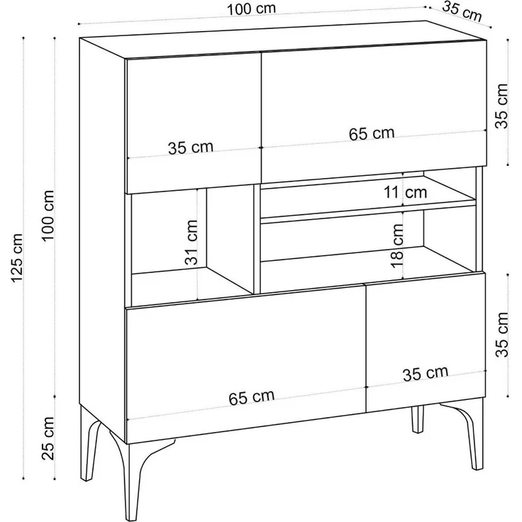 Calicosy 'KRISTA' Buffet mit 3 Fächern und 4 Türen, Eiche Dekor, H125 cm - Helles Holz – Bild 5