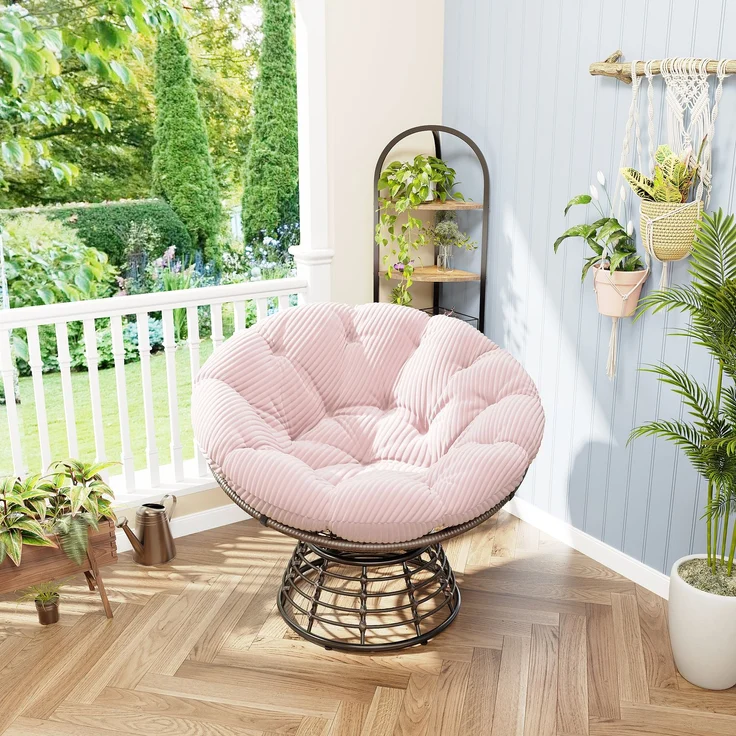 LVHOM Papasansessel 360° drehbar, Relaxsessel in Rattan-Optik mit extra dickem Polster, stabiler Körbsessel bis 130kg, wetterfester Loungesessel für Indoor & Outdoor – Bild 2
