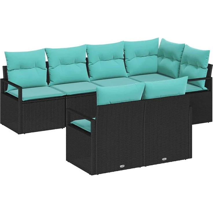 vidaXL Sofa Set mit Kissen 7 pcs Schwarz Poly Rattan 3346426 – Bild 2