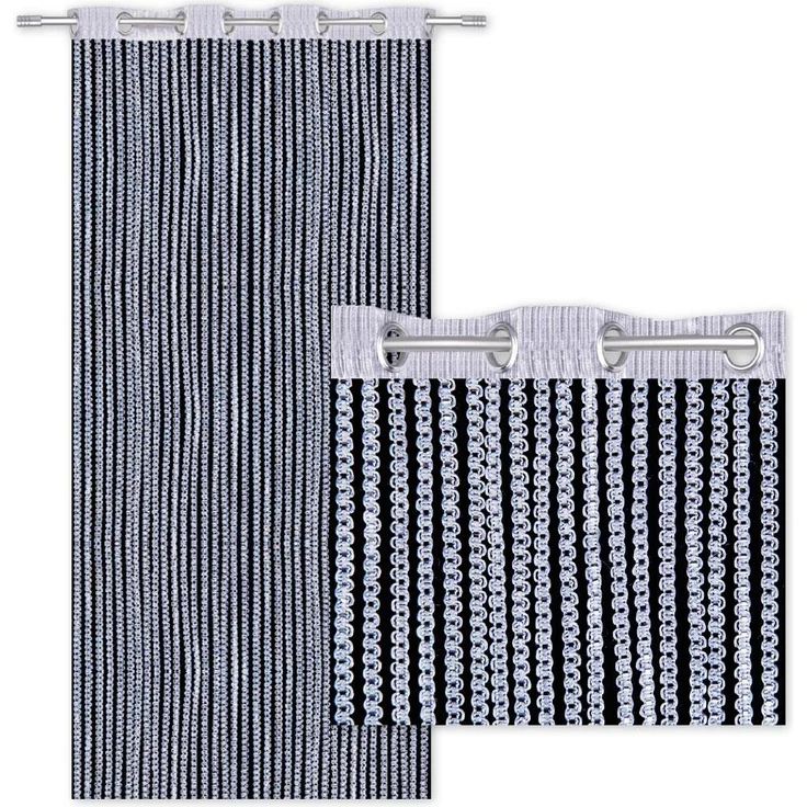 Fadenvorhang Lurex-Optik Fadengardine Türvorhang mit Ösen, trendige Dekoration in vielen verschiedenen Ausführungen erhältlich (140x250 cm / silber - silber metallic) – Bild 2