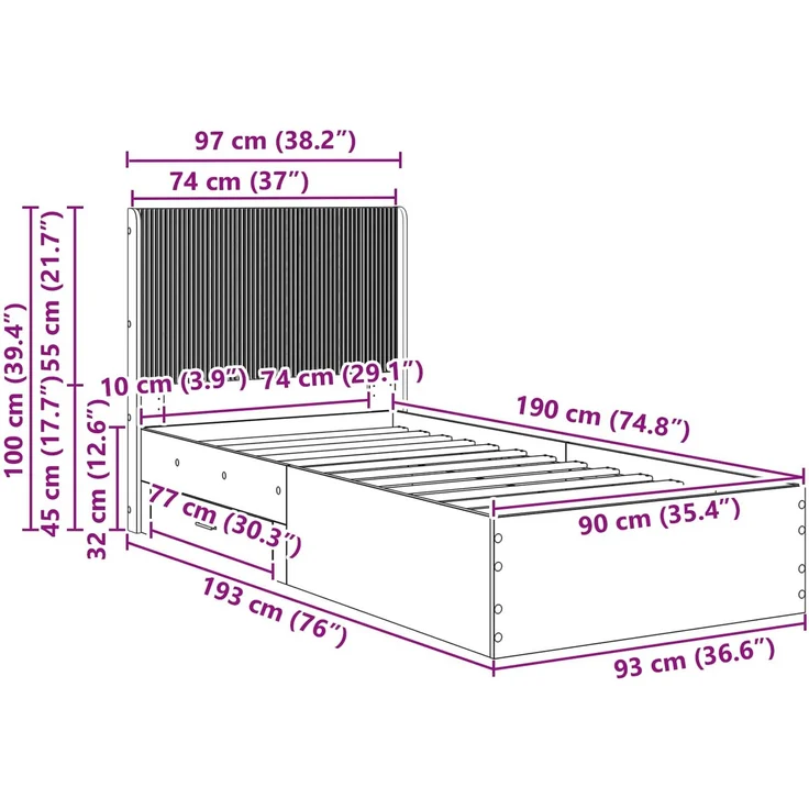 vidaXL Bettgestell mit Stauraum und Kopfteil Weiß 90 x 190 cm 3414157 – Bild 11