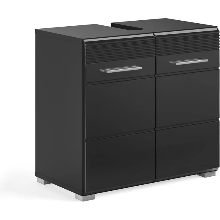 Waschbeckenunterschrank Linus - Schwarz / Schwarz Hochglanz