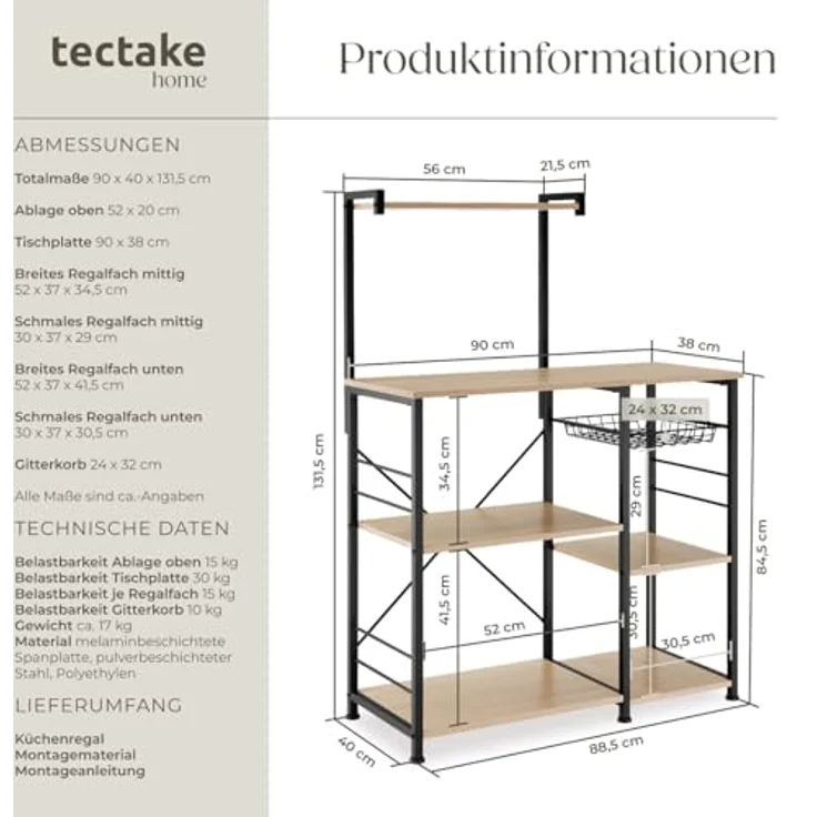 tectake Küchenregal Crawley, Einzelstück, Industrial Style – Bild 4