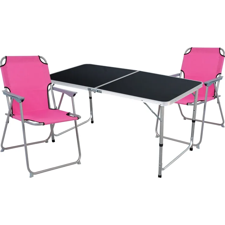 3-teiliges Campingmöbel Set Black Alu 120x60x58/70cm Pink