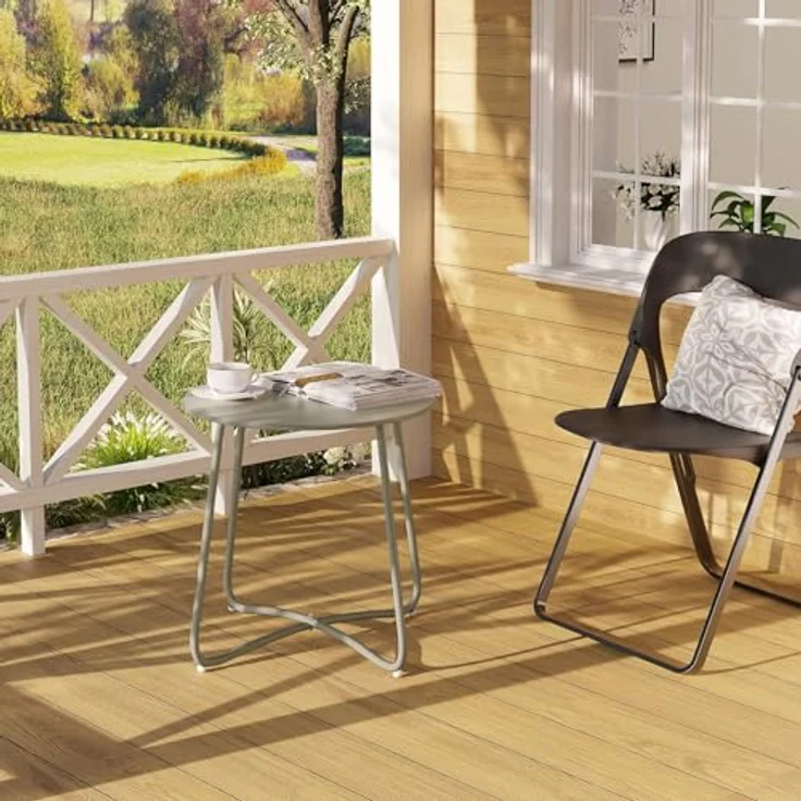eSituro Beistelltisch rund, Balkontisch Gartentisch, Kaffeetisch Couchtisch Sofatisch Wohnzimmertisch, Kleiner Tisch für Wohnzimmer Balkon Terrasse Garten, aus Metall, φ45xH45 cm, Grau – Bild 7