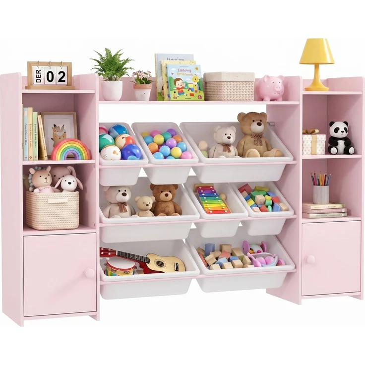 AIYAPLAY Kinderregal, MDF, Stahl, Rosa, 140L x 30B x 90H cm – Bild 1