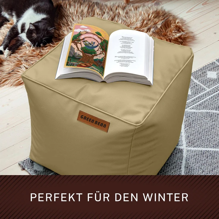 Green Bean® Sitzhocker aus Kunstleder - Pouf mit EPS Perlen Füllung - 40 x 40 cm - perfekte Ergänzung zum Sitzsack - helles Kamel – Bild 6