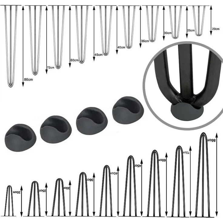 Tischbeinschoner Bodenschutz 4er Set Hairpin 12mm Schwarz Schutzkappe – Bild 5