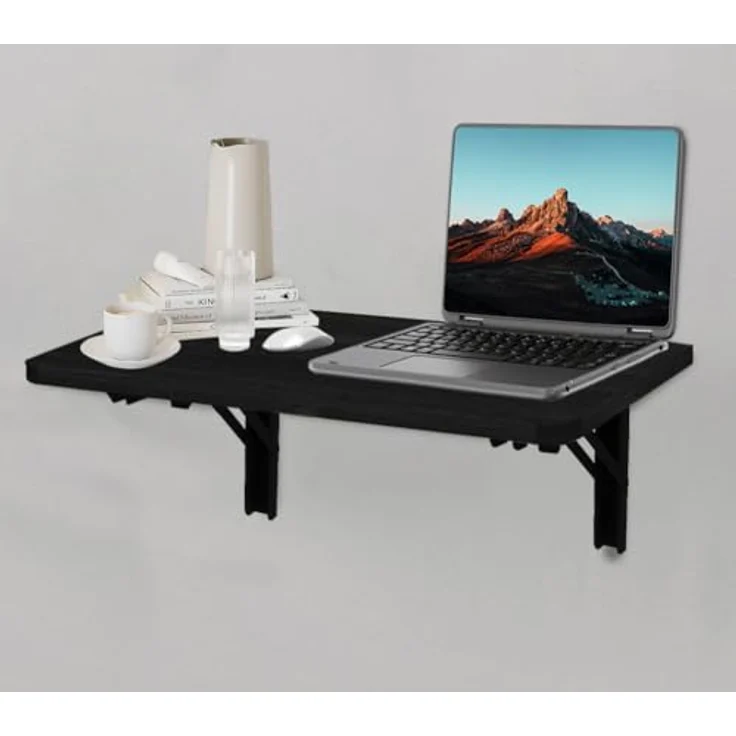 Shally Dogan Klappbarer Wandtisch, 80x60 cm, aus Holz, zusammenklappbar, platzsparend, vielseitig, Schreibtisch, Esstisch, Wohnzimmer, Badezimmer, Küche (schwarz) – Bild 9
