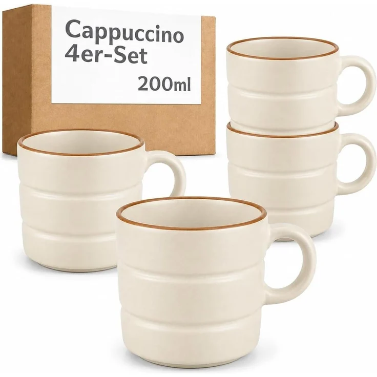 Cosumy Tasse Kaffeetassen Set 4 St. horizontal stapelbar Keramik - Rillenoptik, 4-tlg, Keramik, horizontal stapelbar, Rillenoptik, dickwandige Keramik, 4er-Set – Bild 1