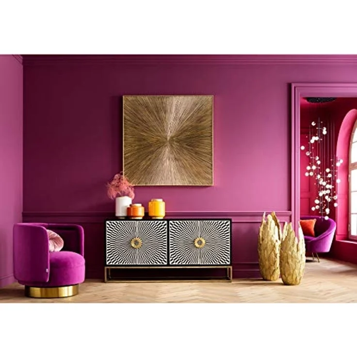 Kare Design Sideboard Electro, Schwarz/Weiß, Kommode, Massivholz Korpus, Stahlbeine, Zebra-Look, handgearbeitet, Soft-Close Türen, mit 2 Türen, 80 x 160 x 40 cm (H/B/T) – Bild 6