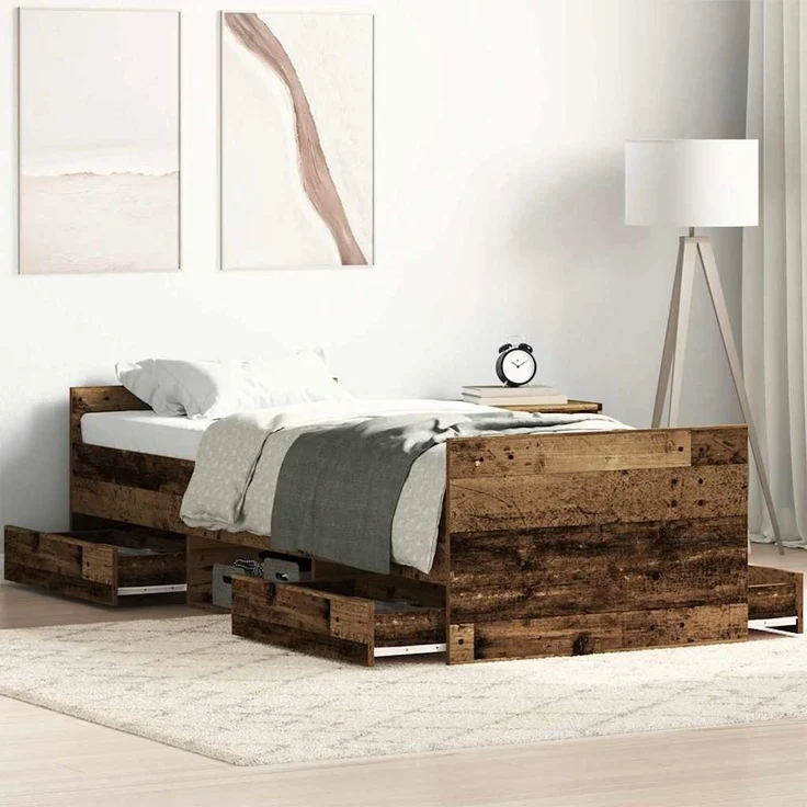 vidaXL Bettrahmen mit Kopfteil Altholz 193 x 78 x 50 cm Holzwerkstoff 3329306 – Bild 1
