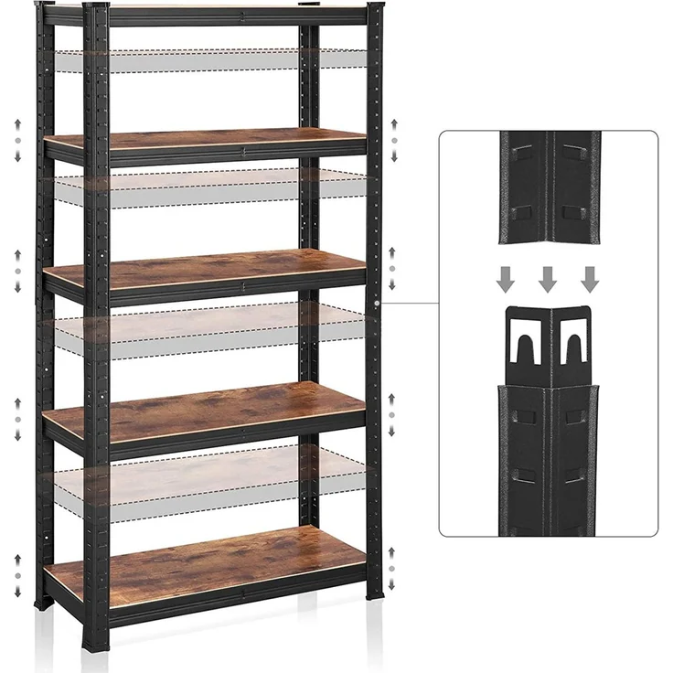 Songmics Standregal, 2er Set, Bücherregal, Lagerregal, 5 Ablagen, Küchenregal, Regal, 30 x 75 x 150 cm, bis 650 kg belastbar, verstellbare Ablagen, Industrie-Design, vintagebraun-schwarz GLR030B02 – Bild 4