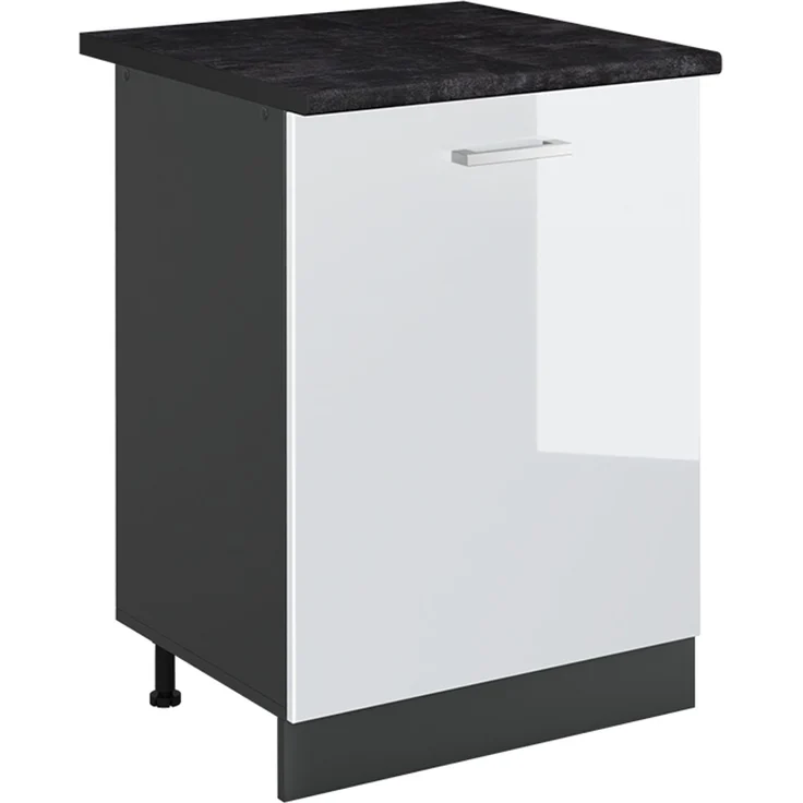 Küchenunterschrank R-Line Weiß Hochglanz/Anthrazit 60 cm mit 1 Tür Arbeitsplatte Anthrazit Vicco – Bild 1