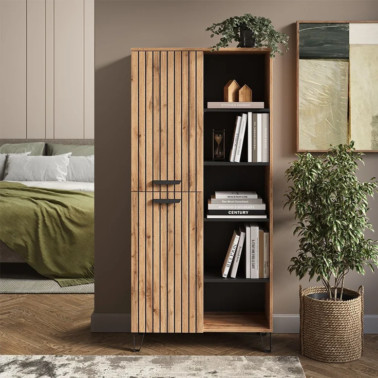 Garderobe Amber Eiche Wotan 80 x 172 cm mit 5 offenen Fächern Vicco – Bild 3