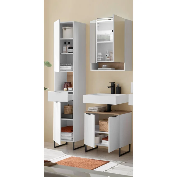Badezimmer-Set >Denver< (3-tlg.) in weiß matt / Evoke Eiche Dekor - 120x195x35 (BxHxT) – Bild 2