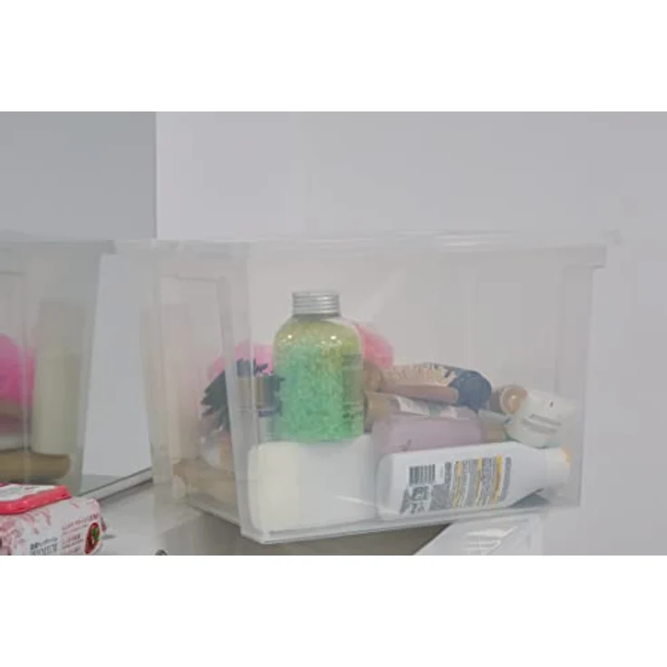 Iris Ohyama Vielseitige Aufbewahrungsbox mit Deckel, Stapelboxen, 30L, 6er-Set, Transparent, Stapelbar, Plastik, Für Schrank, Regale, Organisation, Kleidung, Bettlaken, Plastikbox mit Deckel, USB-M – Bild 8