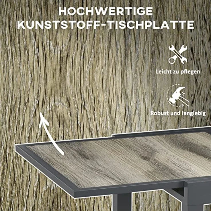 Outsunny Gartentisch, rechteckig, ausziehbar von 80 auf 160 cm, mit Aluminiumrahmen und pflegeleichter Kunststoffplatte, Beige und Grau – Bild 6