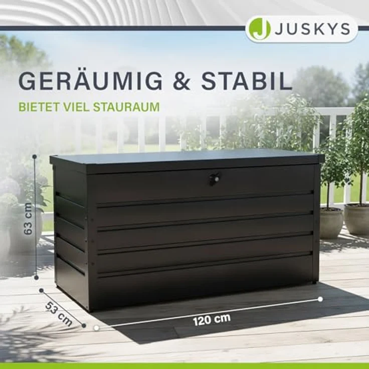 Juskys Metall Aufbewahrungsbox Limani 380 Liter - Outdoor Box - wasserdicht, abschließbar - Gartenbox, Auflagenbox, Kissenbox für Garten Anthrazit – Bild 9
