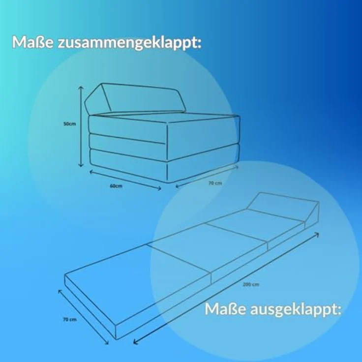 Klappmatratze Klappmatratze mit Kopfteil aus Cord, FORTISLINE, Klappbar, als Sitzmöglichkeit nutzbar, Bezug abnehmbar und waschbar – Bild 3